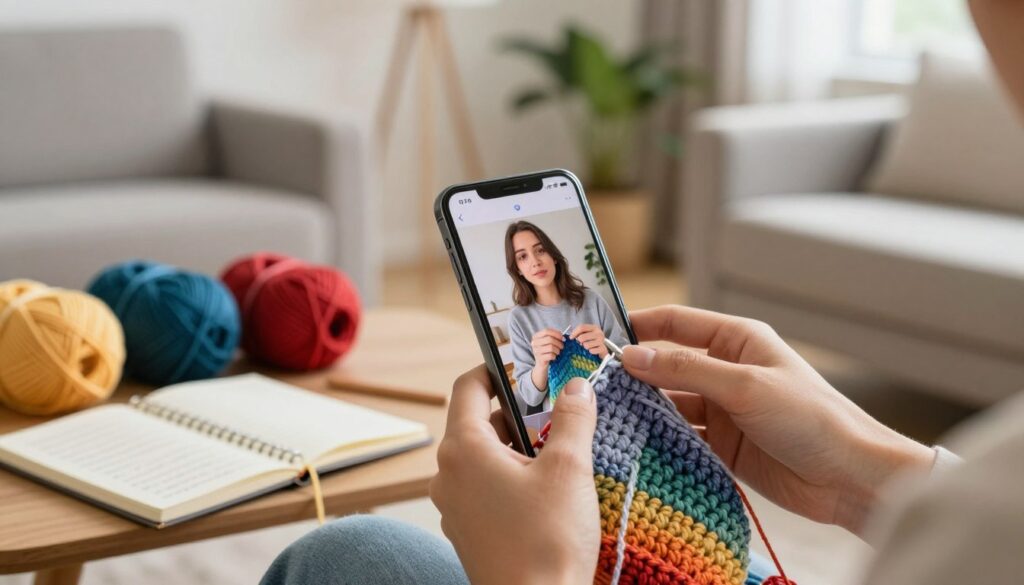 tutoriais de crochê no celular