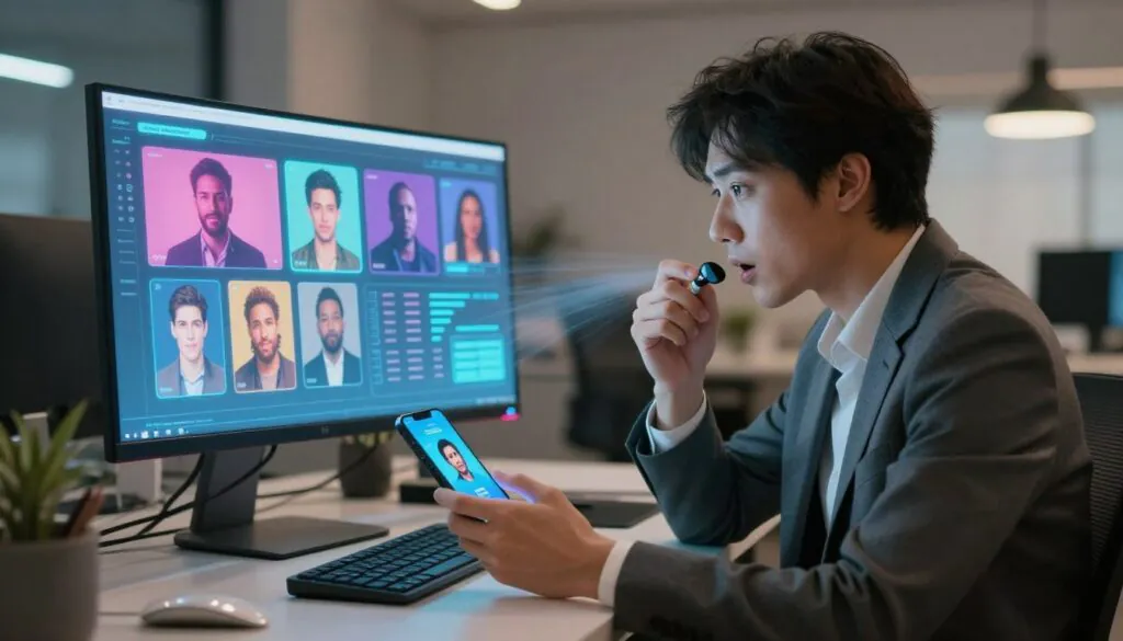 Pessoa usando tecnologia para Mudar Voz em redes sociais